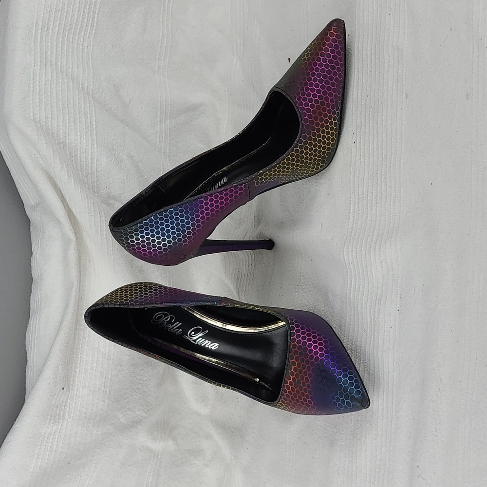 Bella‎ Luna Womens Stiletto Heels Pumps Shoes Colorful Holographic Sz 7.5 EUC
